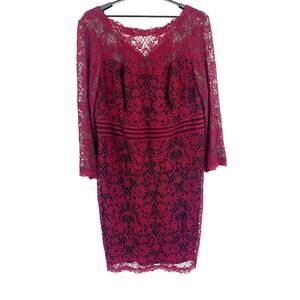 Tadasho Shoji Too Crochet Mesh Dress 24Q Whimsigoth Burgundy Romantic Glam Lace
